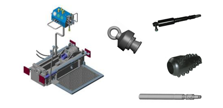 Accessoires Grundopit Accessoires Grundopit pour forage dirigé : unité de forage, émerillon, adaptateur, tête de forage et tige de rallonge"